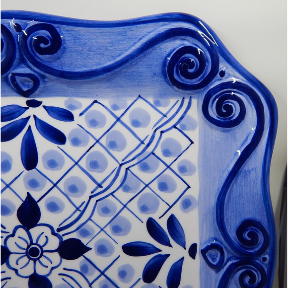 Tabletops Unlimited Lisbon Dinner Plate Hand-Painted Blue White - Picture 3 of 9